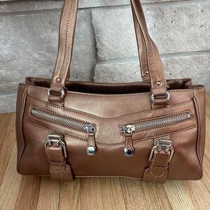 Cole Haan y2k inspired bronze leather Alexa SU05 double handle satchel bag